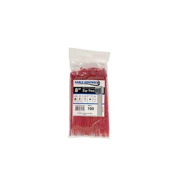 Kable Kontrol Cable Tie, 8 in L, 2.16 in Max Bundle Dia., Red, Nylon 6/6, 50 lb Strength, 100 PK - CT261CL-RED