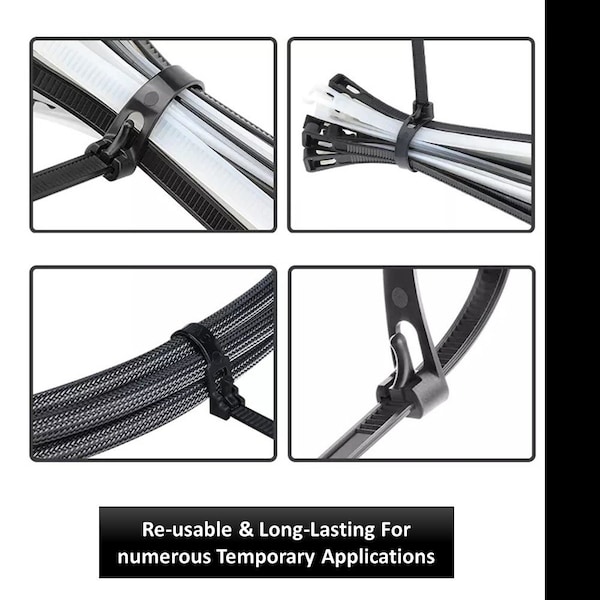 Kable Kontrol Cable Tie, 6 in L, 1-1/4 in Max Bundle Dia., Black, Nylon 6/6, 50 lb Strength, 100 PK - CTR600BLK