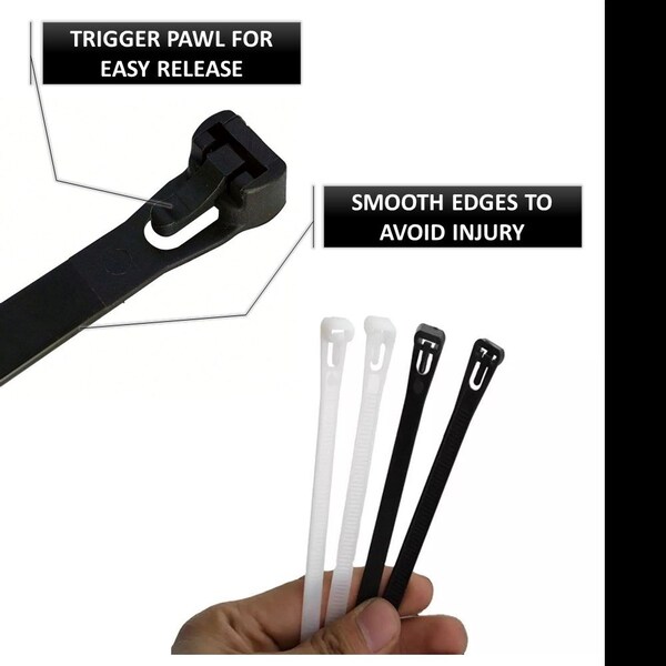 Kable Kontrol Cable Tie, 6 in L, 1-1/4 in Max Bundle Dia., Black, Nylon 6/6, 50 lb Strength, 100 PK - CTR600BLK