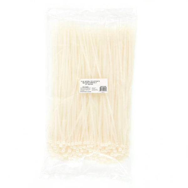 South Main Hardware Cable Tie, 14 in L, Natural, Nylon, 50 lb Strength, 500 PK - 200111