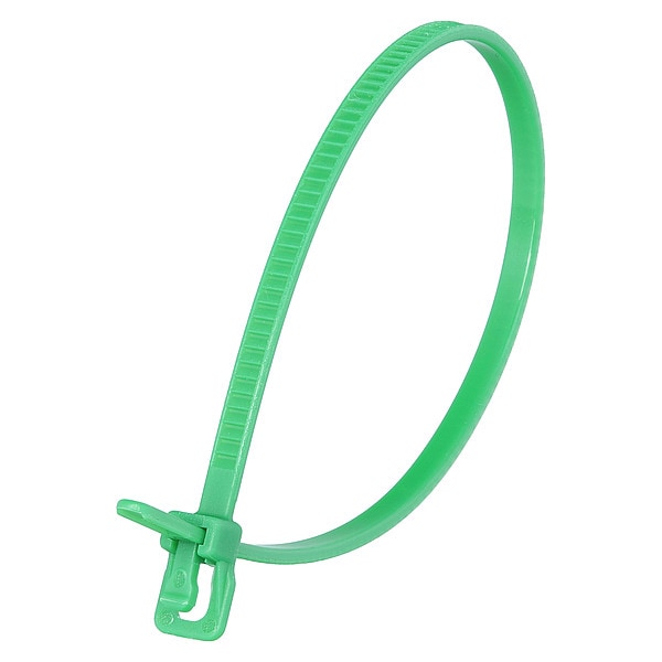 Retyz Cable Tie, 6 in L, 1.40 in Max Bundle Dia., Green, Nylon 6/6, 18 lb Strength, 100 PK - VRT-S06GN-TA