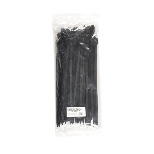 South Main Hardware Cable Tie, 14 in L, Black, Nylon, 120 lb Strength, 100 PK - 229360