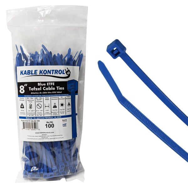 Kable Kontrol ETFE Tefzel Cable Zip Ties, 8 inch, 50lbs, 100PK - KKTF-08-50-100