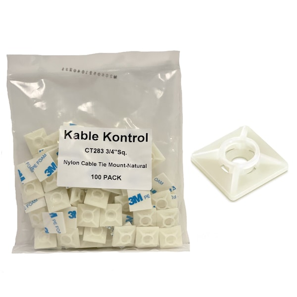 Kable Kontrol Kable Kontrol Adhesive Cable Tie Mounts - 3/4" Sq - Natural Nylon - 100 pcs - CT283
