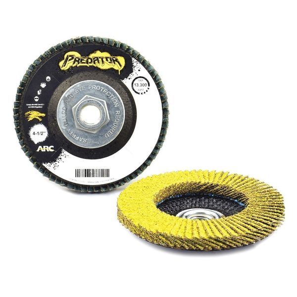 Arc Abrasives 4-1/2" x 5/8"-11 T27 - Disco de Aletas de Fibra de Vidrio PREDATOR de Cara Plana, 60 Granos - 71-10815FF