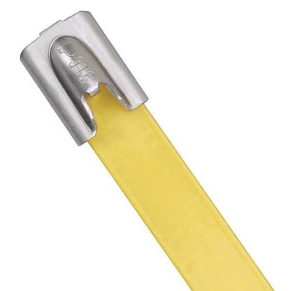 Panduit Cable Tie, 14-1/2 in L, 4 in Max Bundle Dia., Yellow, 316 Stainless Steel, 250 lb Strength, 50 PK - MLTFC4H-LP316YL