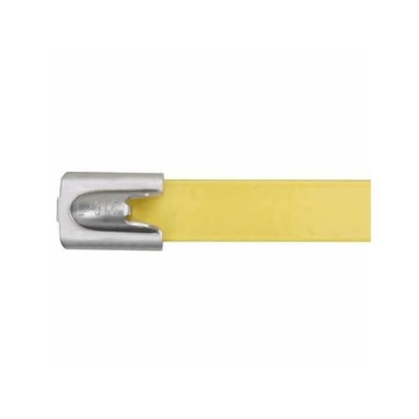 Panduit Cable Tie, 14-1/2 in L, 4 in Max Bundle Dia., Yellow, 316 Stainless Steel, 250 lb Strength, 50 PK - MLTFC4H-LP316YL