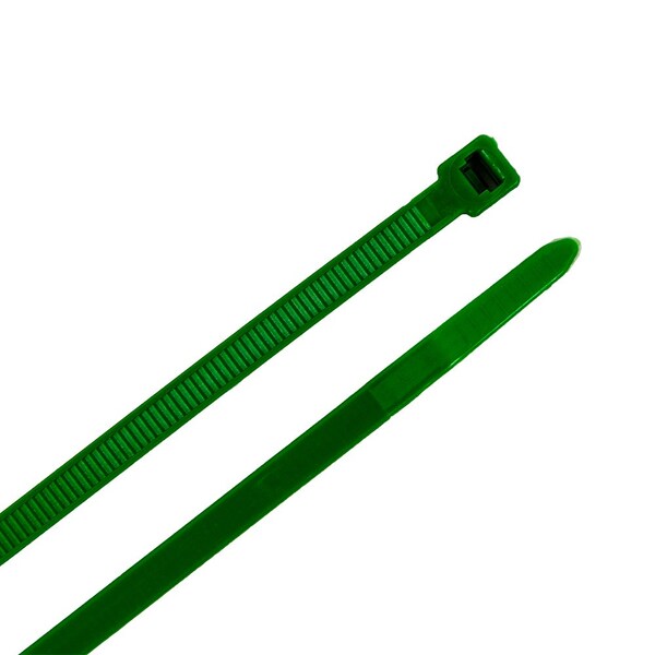 Forney Cable Tie, 8 in L, 2 in Max Bundle Dia., Green, Nylon 6/6, 50 lb Strength, 100 PK - 62019