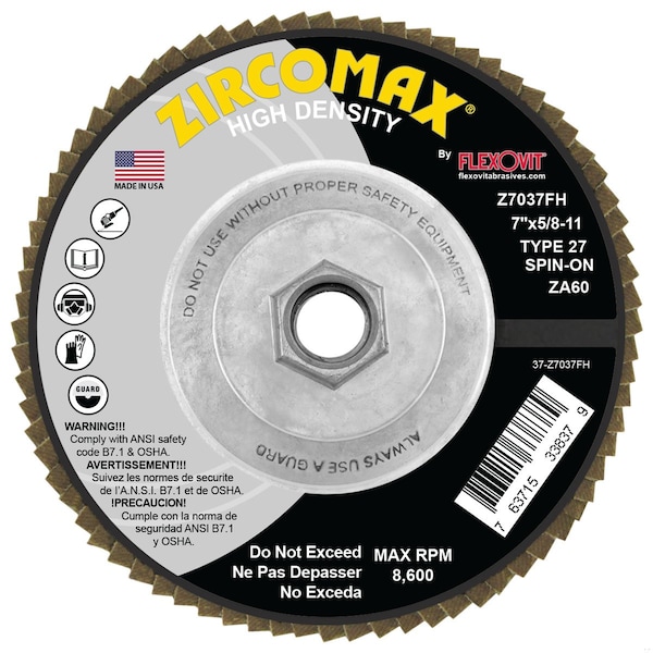 Disco de láminas FLAP DISC ZIRCOMAX de 7 pulgadas x 5/8-11 - Z7037FH