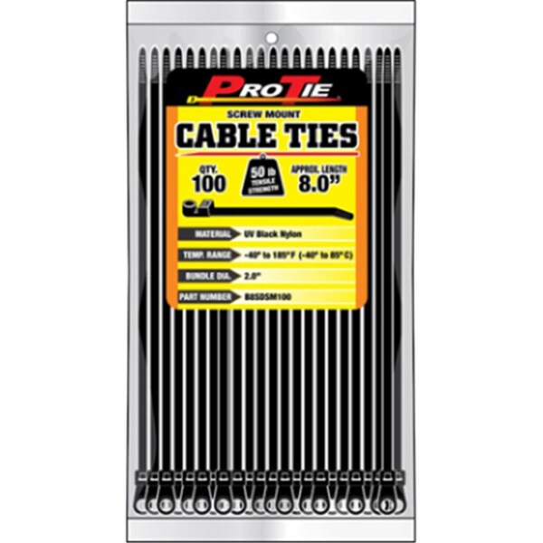 Kdar 15 in. Standard Duty Screw Mount Cable Ties, Black, 100PK - B15DSSM100