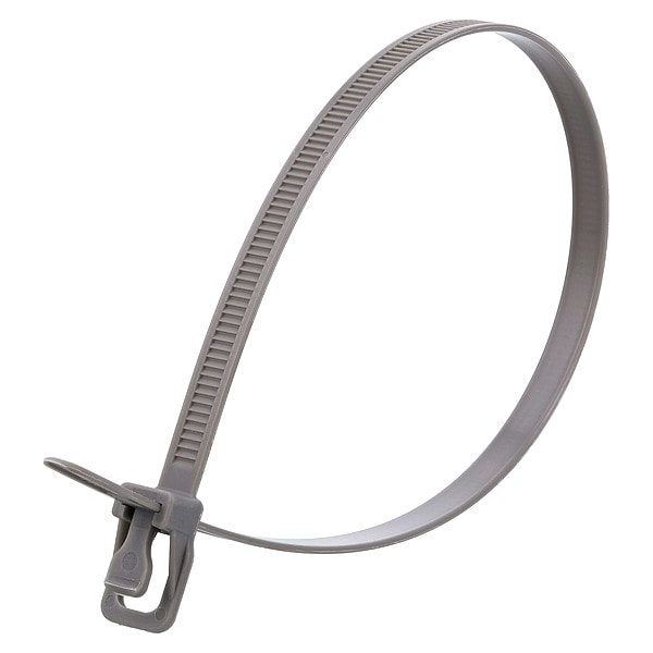 Retyz Cable Tie, 14 in L, 4.33 in Max Bundle Dia., Gray, Nylon 6/6, 120 lb Strength, 100 PK - WKT-S14GY-TA