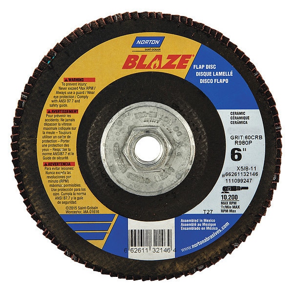 Disco de Aletas Norton Abrasives, Grano Grueso, 40 Grit, 6" de diámetro - 66261132145