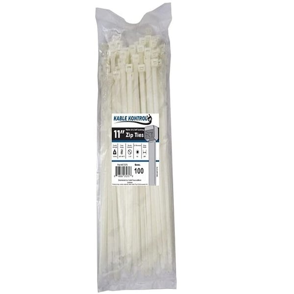 Kable Kontrol Cable Tie, 11 in L, 3-3/16 in Max Bundle Dia., Natural, Nylon 6/6, 120 lb Strength, 100 PK - CT270