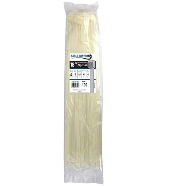 Kable Kontrol Cable Tie, 18 in L, 4.70 in Max Bundle Dia., Natural, Nylon 6/6, 120 lb Strength, 100 PK - CT7108