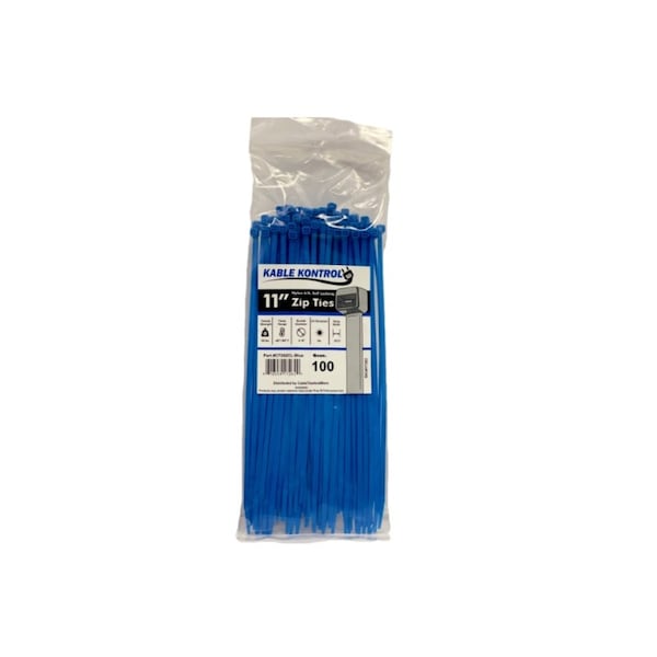 Kable Kontrol Cable Tie, 11 in L, 3-3/16 in Max Bundle Dia., Blue, Nylon 6/6, 50 lb Strength, 100 PK - CT262CL-BLUE