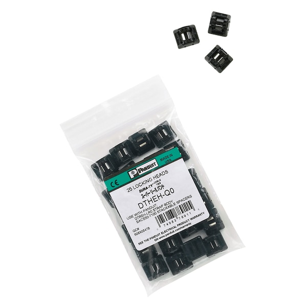 Panduit Cable Tie Head, 1 in L, Black, Acetal, Not Applicable Strength, 25 PK - DTHH-Q0
