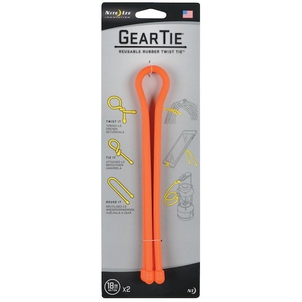 Nite Ize Gear Tie, 18 in L, Orange, Rubber, Wire - GT18-31-2R3