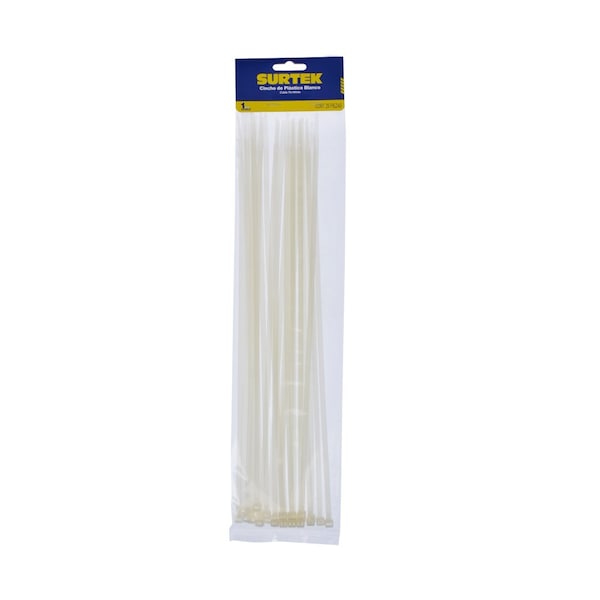 Surtek Cable Tie, 14-15/32 in L, White, Plastic, 50 lb Strength - 114214