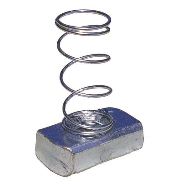 Zoro Select Channel Spring Nut, 3/8"-16 Size, 3/8 in Bolt Size, Steel, Galvanized, Silver, 25 PK - V200 3/8
