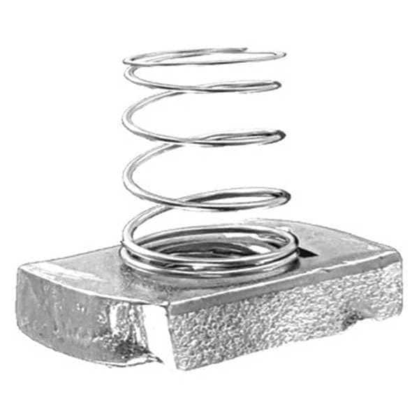 Zoro Select Channel Spring Nut, 1/4"-20 Size, 1/4 in Bolt Size, Steel, Galvanized, Silver, 25 PK - V200 1/4