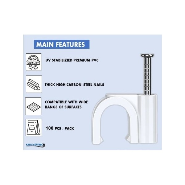 Kable Kontrol Cable Clip, PVC, 12 mm Bundle Dia., White, 9.50 mm L, 100 PK - KK-WNC-12