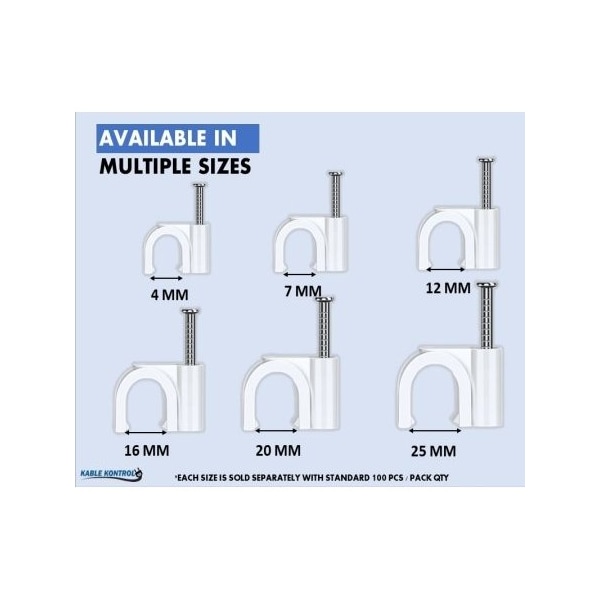 Kable Kontrol Cable Clip, PVC, 12 mm Bundle Dia., White, 9.50 mm L, 100 PK - KK-WNC-12