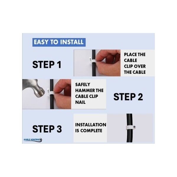 Kable Kontrol Cable Clip, PVC, 12 mm Bundle Dia., White, 9.50 mm L, 100 PK - KK-WNC-12