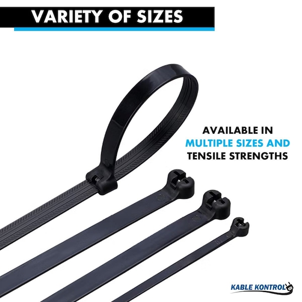 Kable Kontrol Metal Pawl Cable Ties, 8 in L, 1.94 in Max Bundle Dia., Black, Nylon 6-6 + Stainless Steel, 100 PK - CTMP-08-50-100-BK