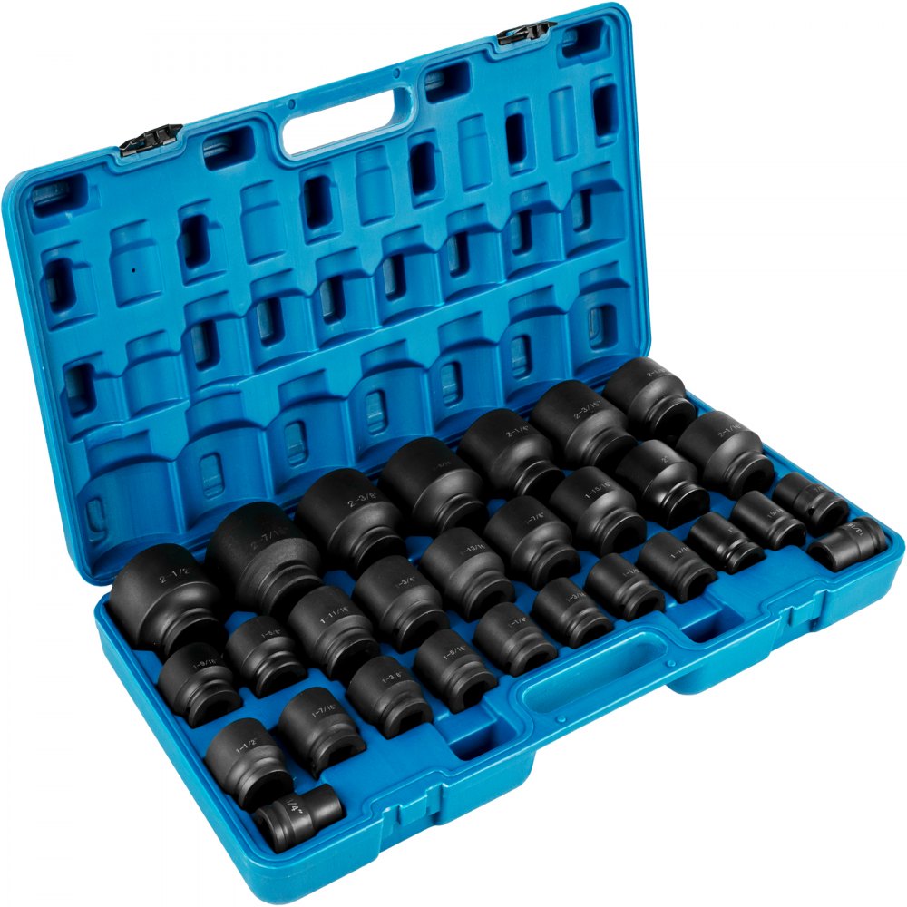 VEVOR Impact Socket Set 3/4 Inches 29 Piece Impact Sockets, 6-Point Sockets, Rugged Construction, CR-M0, 3/4 Inches Drive Socket Set Impact SAE 3/4 inch - 2-1/2 inch, with a Storage Cage - CJTT34IN29PC00001V0