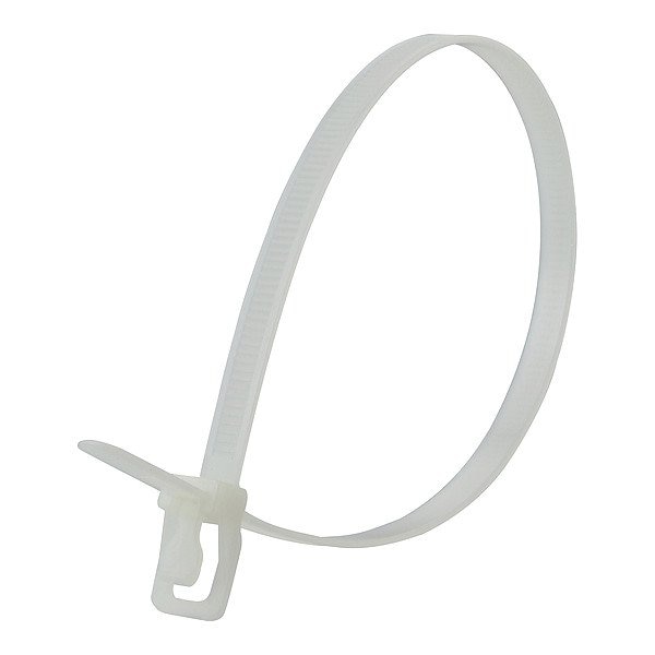 Retyz Reusable Cable Ties, 8 in L, 55 mm Max Bundle Dia., Natural, Nylon 6/6, 120 lb Strength, 20 PK - WKT-S08NL-HA