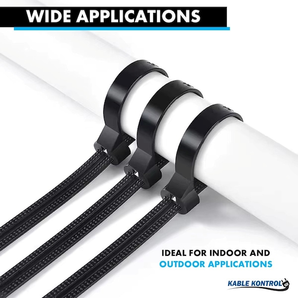 Kable Kontrol Metal Pawl Cable Ties, 11 in L, 3.18 in Max Bundle Dia., Black, Nylon 6-6 + Stainless Steel, 100 PK - CTMP-11-50-100-BK