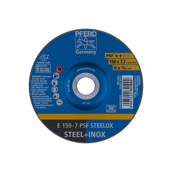 Rueda de esmerilado Pferd 6" x 1/4, 7/8" de altura - PSF STEELOX - Tipo 27 - 61011