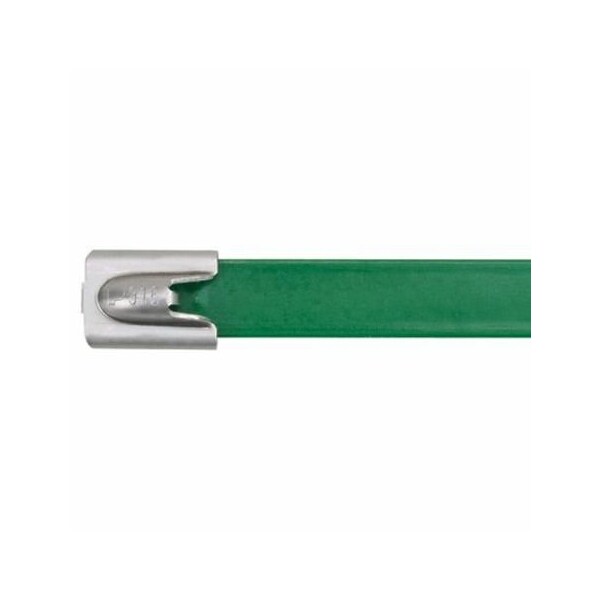 Panduit Cable Tie, 14-1/2 in L, 4 in Max Bundle Dia., Green, 316 Stainless Steel, 250 lb Strength, 50 PK - MLTFC4H-LP316GR