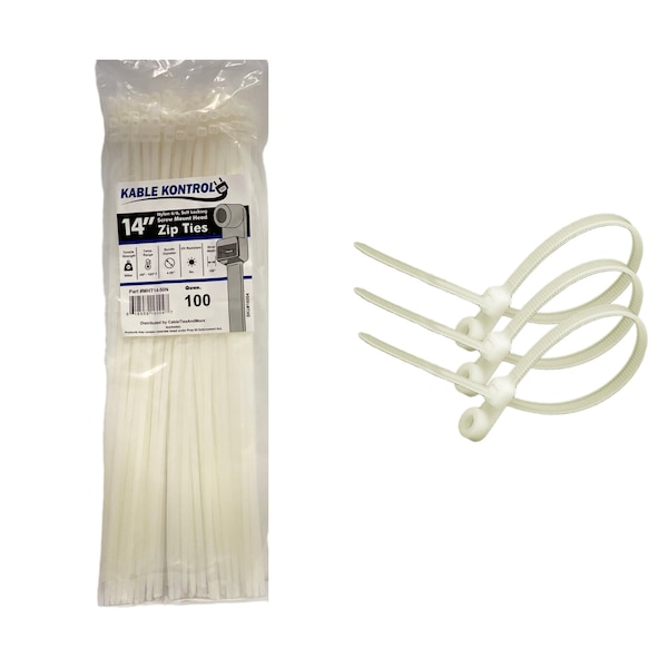 Kable Kontrol Cable Tie, 14 in L, 4 in Max Bundle Dia., Natural, Nylon 6/6, 50 lb Strength, 100 PK - MHT14-50-NATURAL