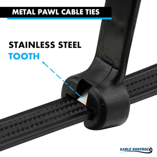 Kable Kontrol Metal Pawl Cable Ties, 14 in L, 4.07 in Max Bundle Dia., Black, Nylon 6-6 + Stainless Steel, 100 PK - CTMP-14-120-100-BK