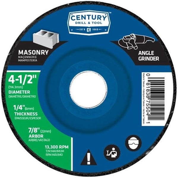 Rueda de esmerilado para albañilería tipo 27 de 4.5 x 0.25 pulgadas - 75504 de Century Drill & Tool
