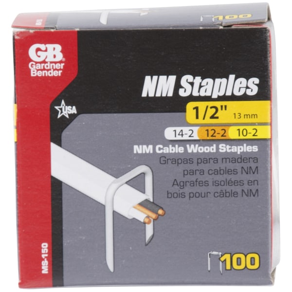 Gardner Bender Cable Staple, 12 in W Crown, 114 in L Leg, Metal, Graphite - MS-150