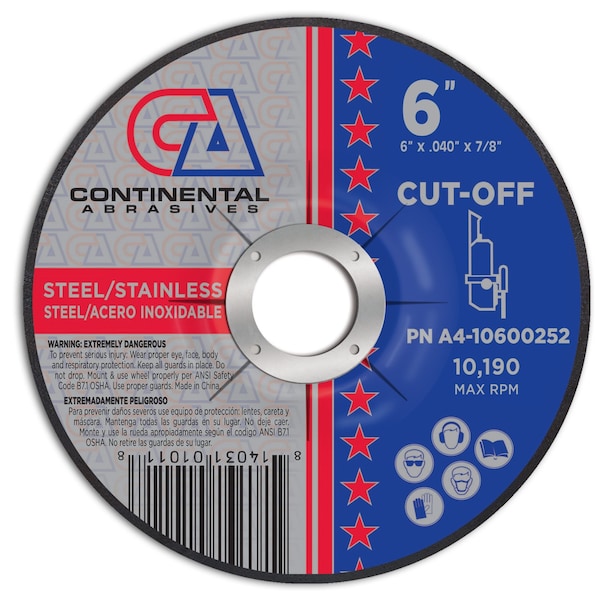 Rueda de corte delgada premium Continental Abrasives de centro deprimido Signature T27 de 6" x .040" x 7/8" - A4-10600252
