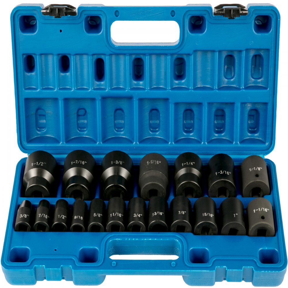 VEVOR Impact Socket Set 1/2 Inches 19 Piece Impact Sockets, Standard Socket Assortment, 1/2 Inches Drive Socket Set Impact Standard SAE (3/8 Inches to 1-1/2 Inches) 6-point Hex Sockets - CJTT19PC12INBZ001V0