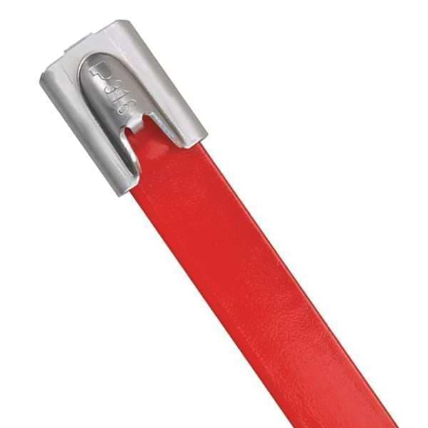 Panduit Cable Tie, 14-1/2 in L, 4 in Max Bundle Dia., Red, 316 Stainless Steel, 250 lb Strength, 50 PK - MLTFC4H-LP316RD