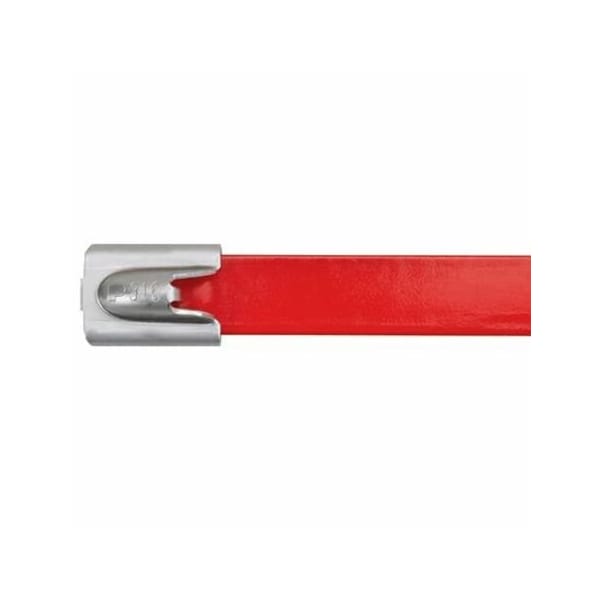 Panduit Cable Tie, 14-1/2 in L, 4 in Max Bundle Dia., Red, 316 Stainless Steel, 250 lb Strength, 50 PK - MLTFC4H-LP316RD