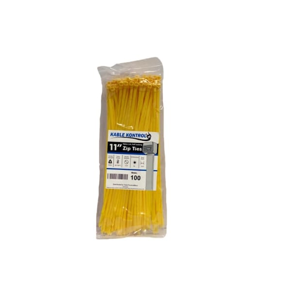 Kable Kontrol Cable Tie, 11 in L, 3-3/16 in Max Bundle Dia., Yellow, Nylon 6/6, 50 lb Strength, 100 PK - CT262CL-YELLOW