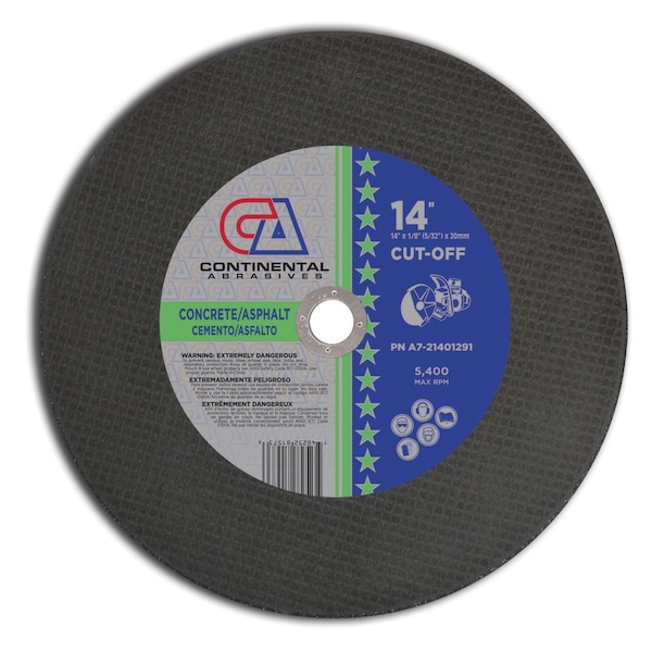 Abrasivos Continentales 14" x 1/8" (5/32) x 20mm Hoja de sierra abrasiva de alta velocidad para mampostería triple reforzada para gas o eléctrica - A7-21401291