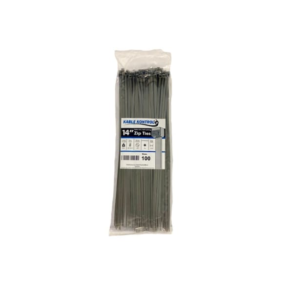 Kable Kontrol Cable Tie, 14 in L, 4.01 in Max Bundle Dia., Gray, Nylon 6/6, 50 lb Strength, 100 PK - CT265CL-GRAY