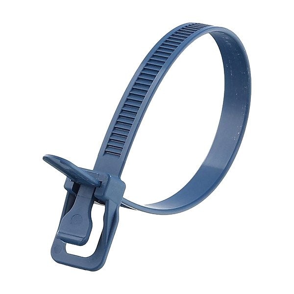 Retyz Reusable Cable Ties, 8 in L, 55 mm Max Bundle Dia., Blue, Nylon 6/6, 120 lb Strength, 100 PK - WKT-M08BL-TA