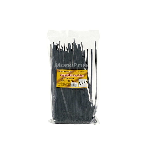 Monoprice Cable Tie, 8 in L, Black, 40 lb Strength, 100 PK - 5785