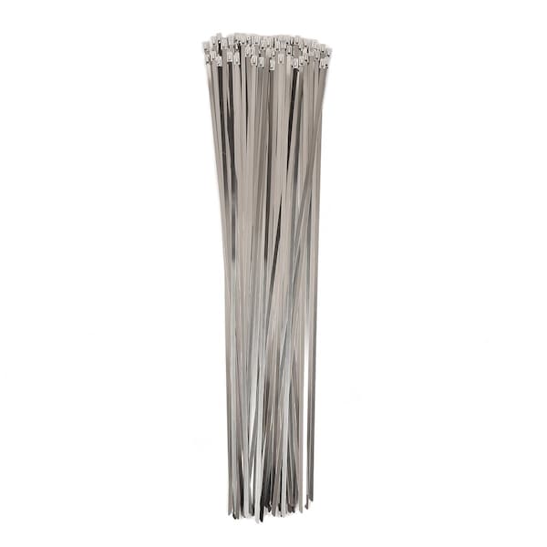 South Main Hardware Cable Tie, 20-1/2 in L, Silver, 304 Stainless Steel, 200 lb Strength, 100 PK - 222112