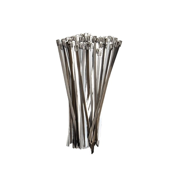 South Main Hardware Cable Tie, 8 in L, Silver, 304 Stainless Steel, 200 lb Strength, 100 PK - 222106