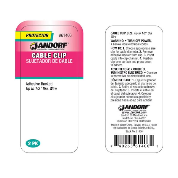 Jandorf Cable Clamp, Nylon, 1/2 in Bundle Dia., Natural, 1.60 in L - 61406