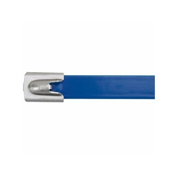 Panduit Cable Tie, 14-1/2 in L, 4 in Max Bundle Dia., Blue, 316 Stainless Steel, 250 lb Strength, 50 PK - MLTFC4H-LP316BU